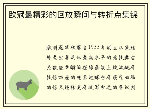 欧冠最精彩的回放瞬间与转折点集锦